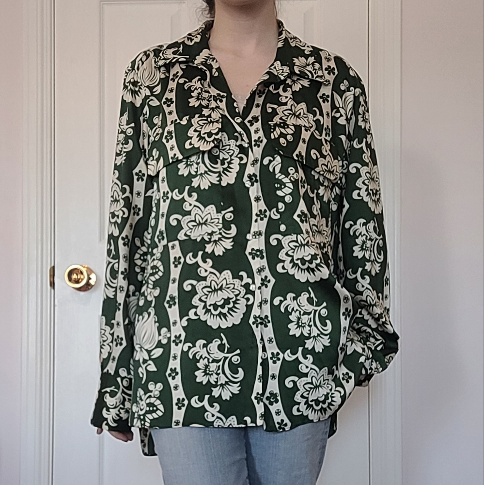 Green patterned button down